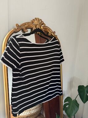 Ralph Lauren Black & White Striped Short Sleeve Women's Top